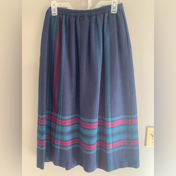 Personal Womens Vintage A Line Skirt 12 Blue Pleated Lined Pockets Preppy Maxi - Picture 6 of 12